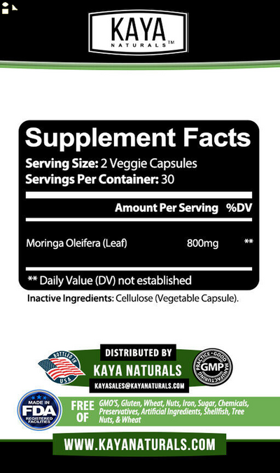 (2 Pack) Pure Moringa Oleifera - Superfood, Antioxidant, Greens Supplement 60 Ct