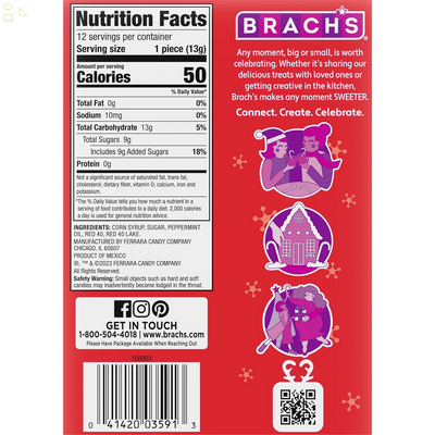 Brachs Bobs Red & White Peppermint Candy Canes, Naturally Flavored Christmas Candy, Stocking Stuffers for Kids, Holiday Classic, 5.3 Oz, 12 Count - Pack of 1