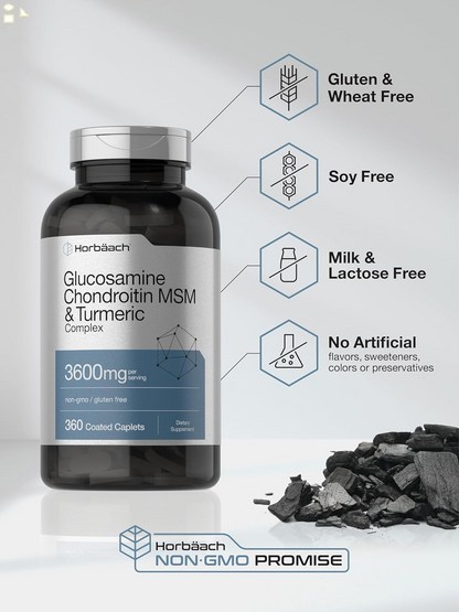 Glucosamine Chondroitin MSM | 3600 Mg | 360 Caplets | Advanced Formula with Turmeric | Non-Gmo, Gluten Free