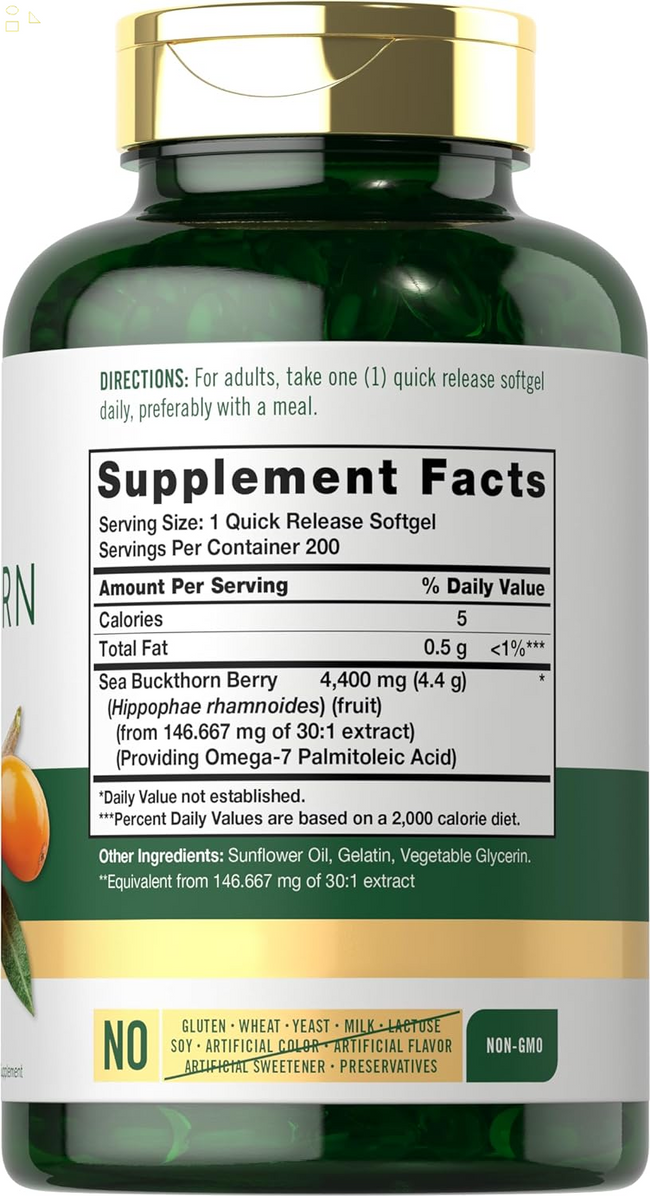 Sea Buckthorn Oil Capsules 4400Mg | 200 Softgels | Non-Gmo, Gluten Free | Sea Buckthorn Berry Oil Supplement