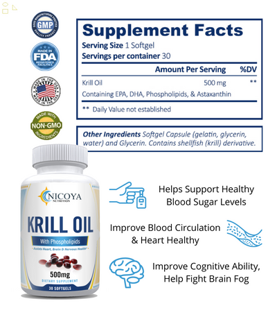 Antarctic Krill Oil 500 Mg, 30 Softgels | Omega-3 EPA, DHA, with Astaxanthin