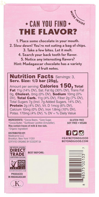 Beyond Good, Organic 70% Madagascar Dark Chocolate Bar, 2.64 Ounce