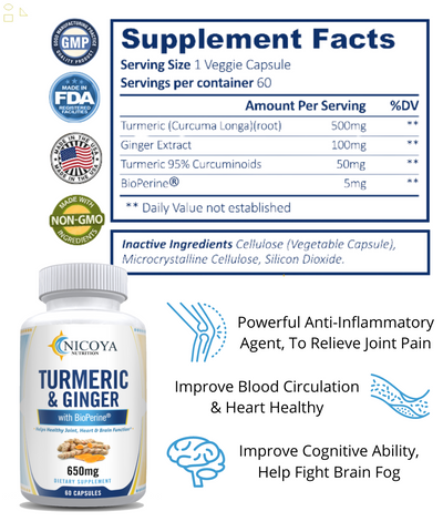 Turmeric Curcumin & Ginger- Joint Pain, Energy, Mood Booster, Brain Function