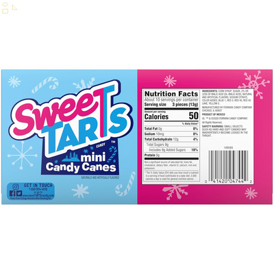 Sweetarts Mini Holiday Candy Canes, Holiday Candy, Christmas Stocking Stuffers for Kids, 4.8 Oz Box