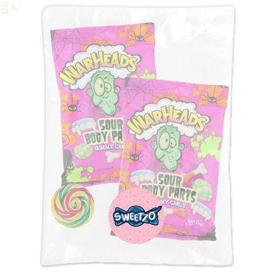 Halloween Warheads Sour Body Parts Candy, Soft and Chewy Fruit Flavored Gummies, 3 Ounces (Pack of 2) Lollipop Swirl Sticker Included