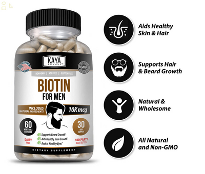 Men'S Biotin 60Ct Promotes Beard & Hair Growth Healthy Skin Metabolic Booster