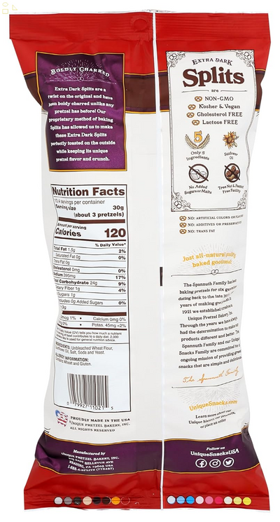 Unique Pretzels Unique Extra Dark Splits Pretzels, 11 Oz