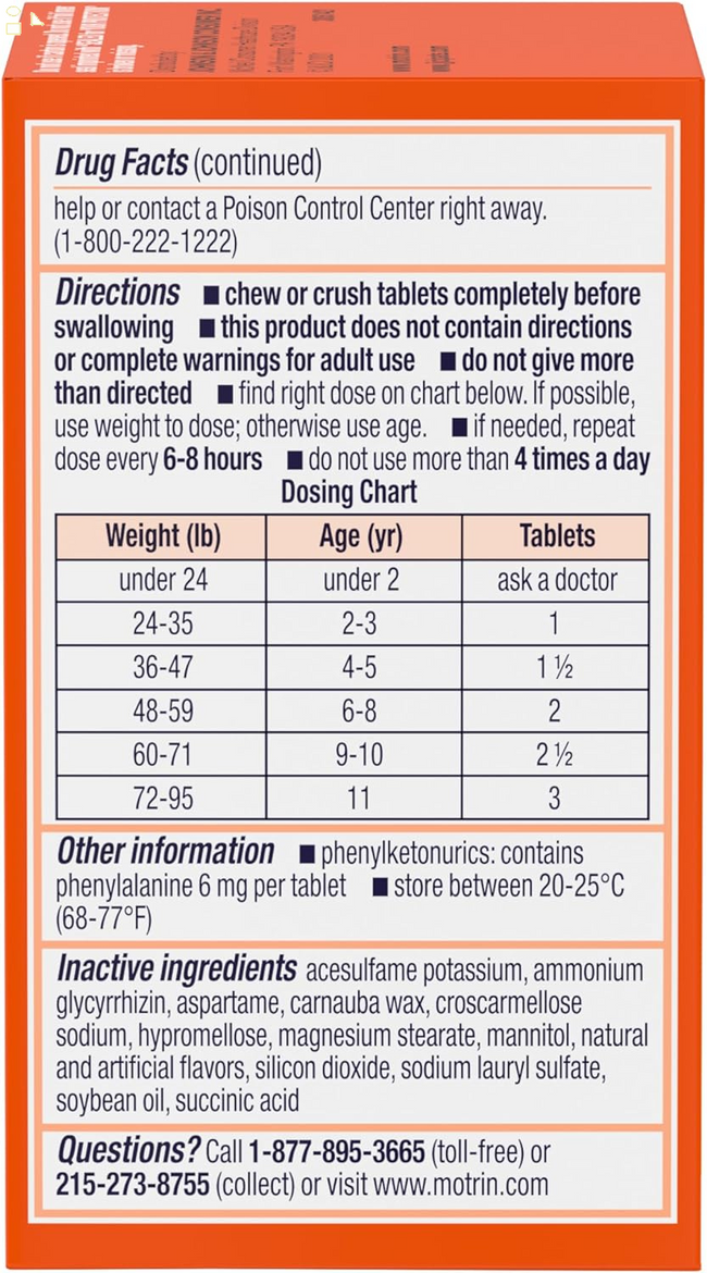 Children's Motrin Dye-Free Pain Reliever & Fever Reducer Ibuprofen
