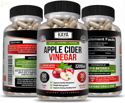 Apple Cider Vinegar Capsules 1200Mg Natural Cleanse Overall Health