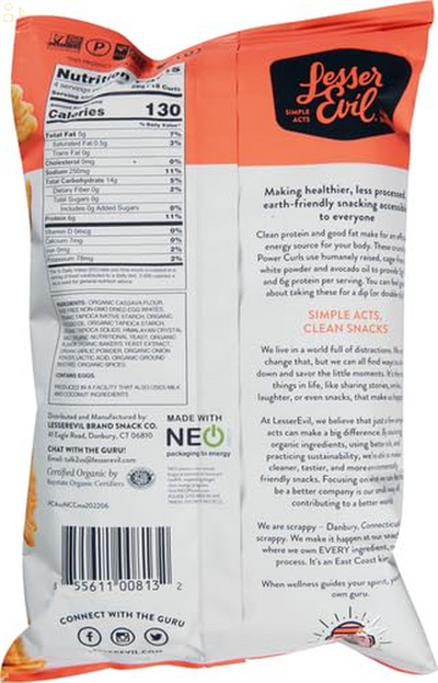 Lesserevil Power Curls Egg and Cheese, 4 Oz