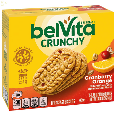 Belvita Cranberry Orange Breakfast Biscuits, 5 Packs (4 Biscuits per Pack)