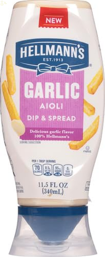 Hellmann'S Garlic Dip & Spread for French Fries, Sandwiches, Burgers & More Garlic Aioli Made with 100% Certified Vegan Ingredients 11.5 Oz