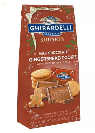 Ghirardelli Christmas Milk Chocolate Gingerbread Cookie Squares Bag - 4.8Oz