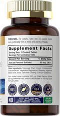 Iron Ferrous Sulfate 365Mg, 65 Mg | 400 Tablets | Non-Gmo, Gluten Free, and Vegetarian Supplement | High Potency