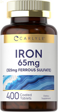 Iron Ferrous Sulfate 365Mg, 65 Mg | 400 Tablets | Non-Gmo, Gluten Free, and Vegetarian Supplement | High Potency