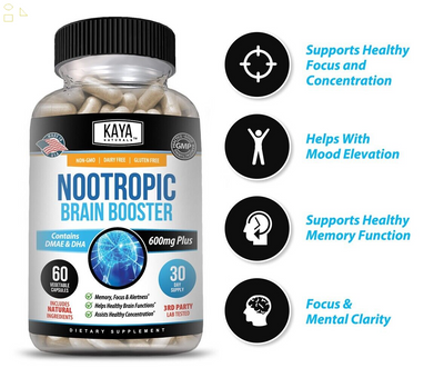 Nootropic Brain Booster 60Ct, Healthy Brain Memory Support, Nootropic Supplement