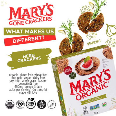 Mary'S Gone Crackers Herb Crackers, Organic Brown Rice, Flax & Sesame Seeds, Gluten Free, 6.5 Ounce