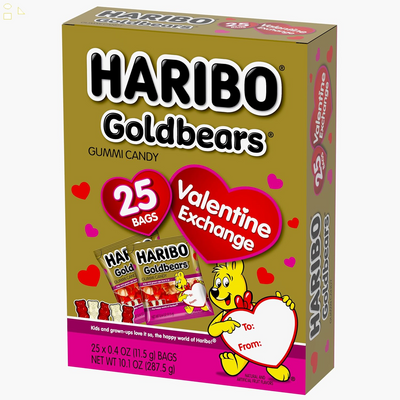 Haribo Gummi Candy | Valentine'S Day Limited Edition | Red & White Goldbears | Raspberry & Pineapple, 0.4 Oz. (25 Mini Bags)