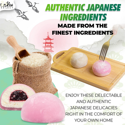 Fusion Select Mochi Daifuku Snacks - Traditional Japanese Rice Cakes with Filling - Flavored Asian Sweet Desserts for Family - Chewy and Soft Texture (Sesame)