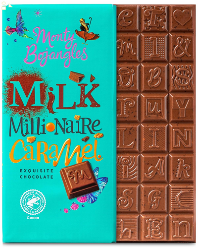 Monty Bojangles Milk Chocolate Millionaire Caramel Chocolate Bar (5.29 Oz) - Exquisite Italian Milk Chocolate & Caramel Bar with Biscuit & a Hint of Sea Salt - from Rainforest Alliance Chocolate