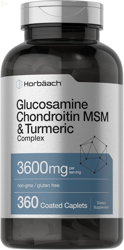 Glucosamine Chondroitin MSM | 3600 Mg | 360 Caplets | Advanced Formula with Turmeric | Non-Gmo, Gluten Free