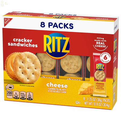 RITZ Cheese Sandwich Crackers, 8 Snack Packs (6 Crackers per Pack)