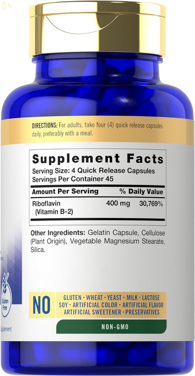 Vitamin B-2 400Mg | 180 Count | Non-Gmo, Gluten Free Supplement | Vitamin B2 Riboflavin