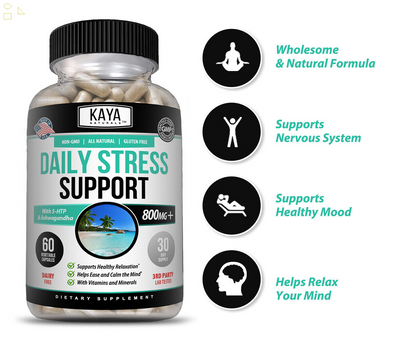 (2 Pack) Natural anti Anxiety & Stress Relief 60Ct Calcium 5-HTP Ashwagandha