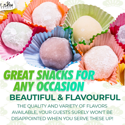 Fusion Select Mochi Daifuku Snacks - Traditional Japanese Rice Cakes with Filling - Flavored Asian Sweet Desserts for Family - Chewy and Soft Texture (Sesame)