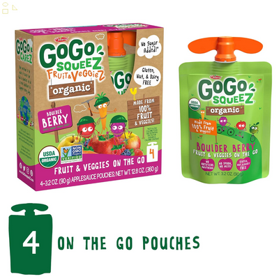 Gogo Squeez Organic Fruit & Veggiez, Apple Mixed Berry Carrot, 3.2 Ounce (4 Pouches), Gluten Free, Vegan Friendly, Unsweetened, Recloseable, BPA Free Pouches