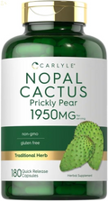 Prickly Pear 1950 Mg | 180 Capsules | Nopal Cactus Supplement | Non-Gmo, Gluten Free