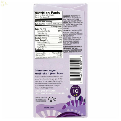 LILY'S Salted Almond Milk Chocolate Style No Sugar Added, Sweets Bar, 3 Oz
