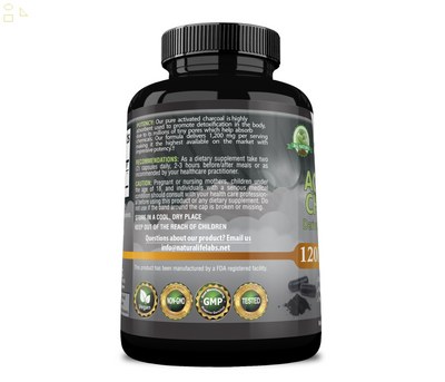 Organic Activated Charcoal Capsules 1200Mg Highly Absorbent Helps Alleviate Gas