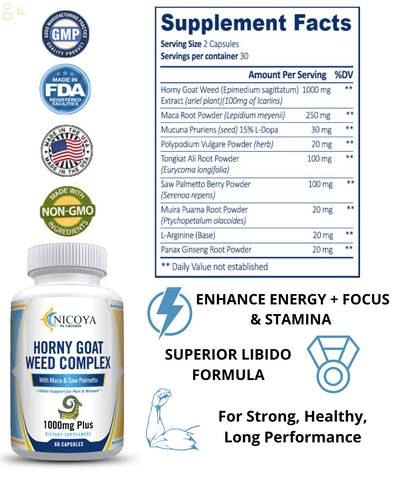 Horney Goat Weed for Men & Women-With Maca, Saw Palmetto, Ginseng, L-Arginine