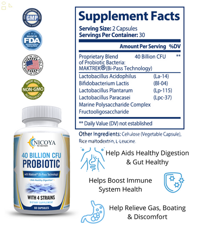 Probiotics 40 Billion CFU Potency Digestive & Immune Health Support 60 Capsules