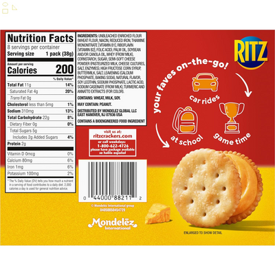 RITZ Cheese Sandwich Crackers, 8 Snack Packs (6 Crackers per Pack)