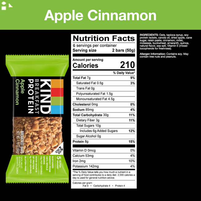 KIND Breakfast Protein, Healthy Snack Bar, Apple Cinnamon, Gluten Free Breakfast Bars, 8G Protein, 1.76OZ Packs, 6 Count
