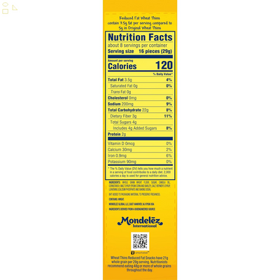 Wheat Thins Reduced Fat Whole Grain Wheat Crackers, 8 Oz