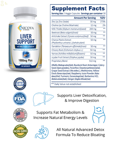 Natural Liver Support- Cleanse & Detox Formula, Fat Metabolism & Energy 60 Count