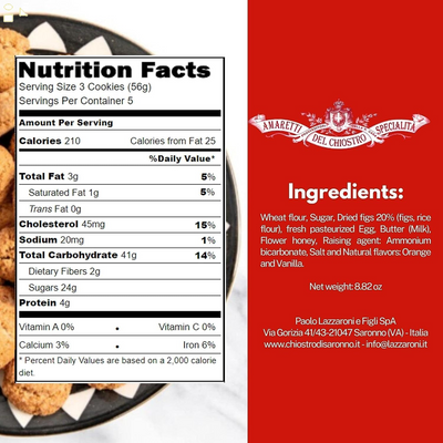 Chiostro Cantuccioni Fig Biscotti - Biscotti Italian Cookies - Crispy Fig Cookies & Italian Food Snacks - Traditional Biscotti Cookies - Fig Cookies Originally from Italy - a Mother'S Day Gift - 8.81 Oz.