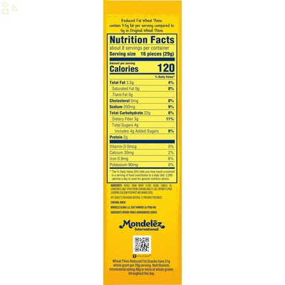 Wheat Thins Reduced Fat Whole Grain Wheat Crackers, 8 Oz