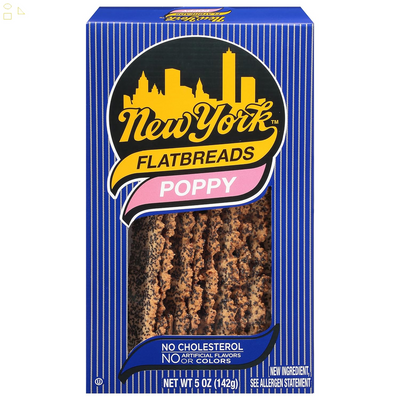 New York Flatbread Crackers, Poppy, 5 Ounce