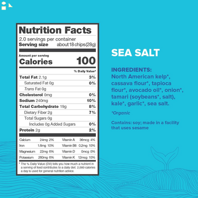 12 Tides Organic Puffed Kelp Chips - Plant Based, Non-Gmo, Gluten Free, No Added Sugar, Ocean-Friendly Snacks (Sea Salt)