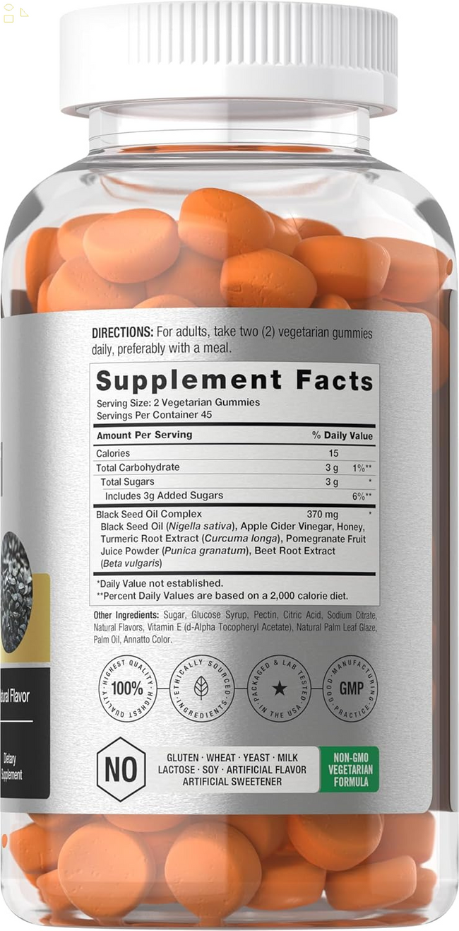 Blackseed Oil Complex Gummies | 90 Count | Vegetarian, Non-Gmo, and Gluten Free Formula | Nigella Sativa