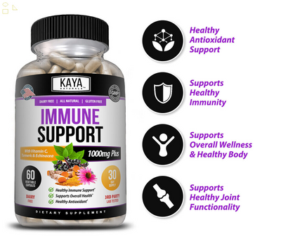 Immune System Booster, Elderberry, Zinc, Probiotics, Echinacea, Garlic, Turmeric