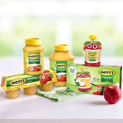 Mott'S No Sugar Added Applesauce, 3.2 Oz Clear Pouches, 4 Count