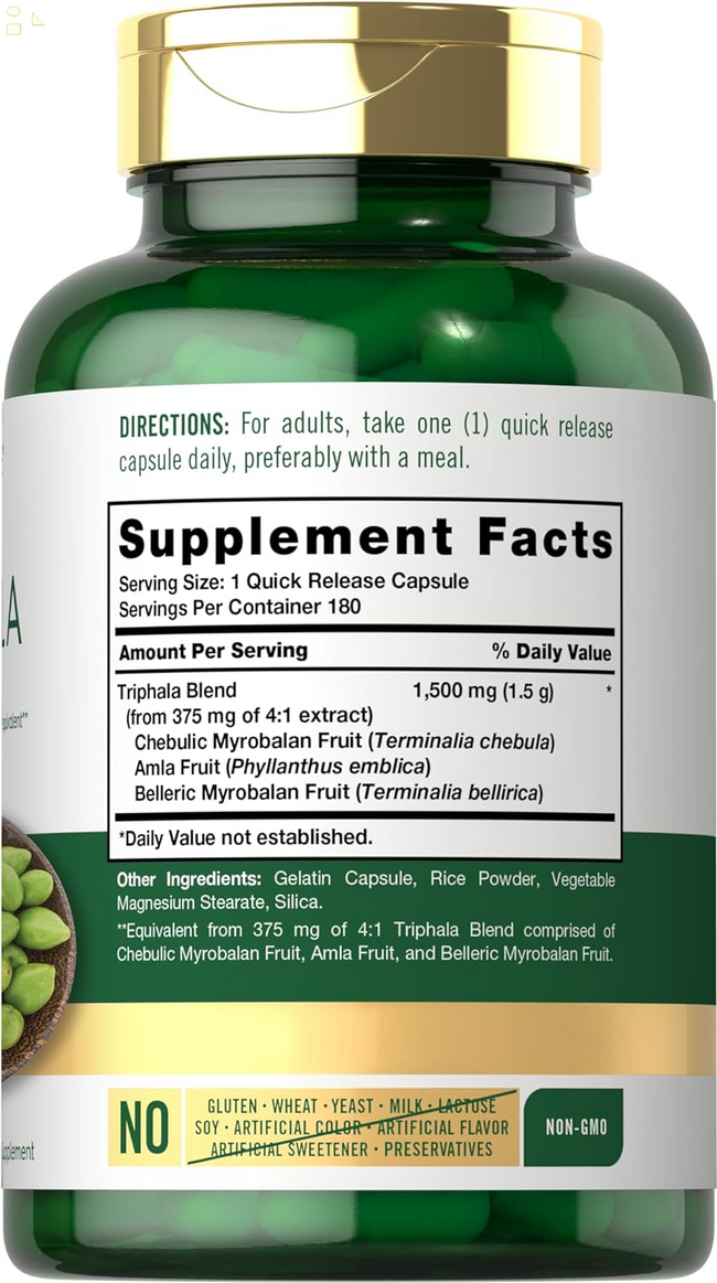 Triphala Capsules | 1500Mg | 180 Count Supplement | Non-Gmo and Gluten Free