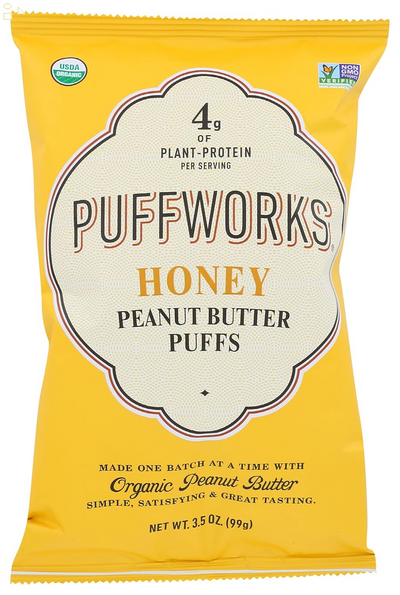 PUFFWORKS Organic Honey Peanut Butter Puffs, 3.5 OZ