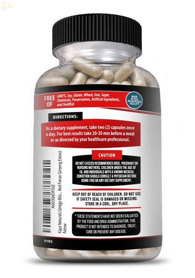 Ginkgo Biloba + Ginseng Extract Red Panax Focus Brain Memory Metabolism Booster