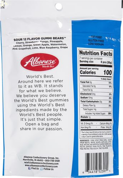 Albanese World'S Best Sour 12 Flavor Gummi Bears, 8 Ounce Bag